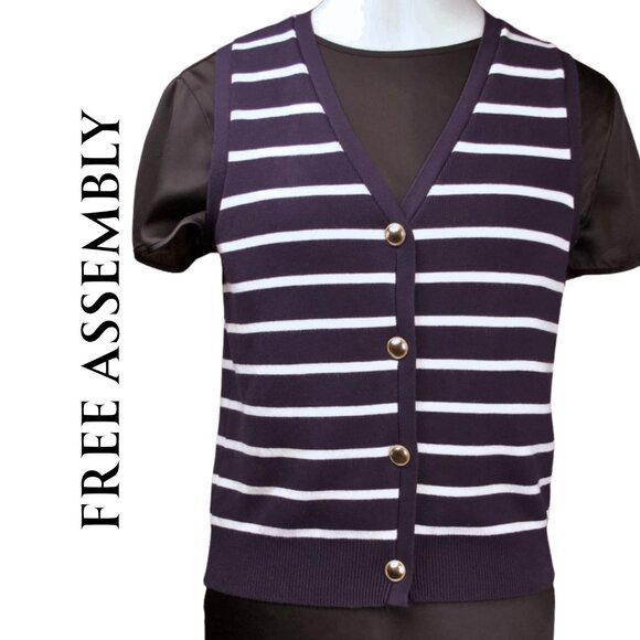 Free Assembly Navy/White Striped Button Front Sweater Vest – Size S - Picture 1 of 6